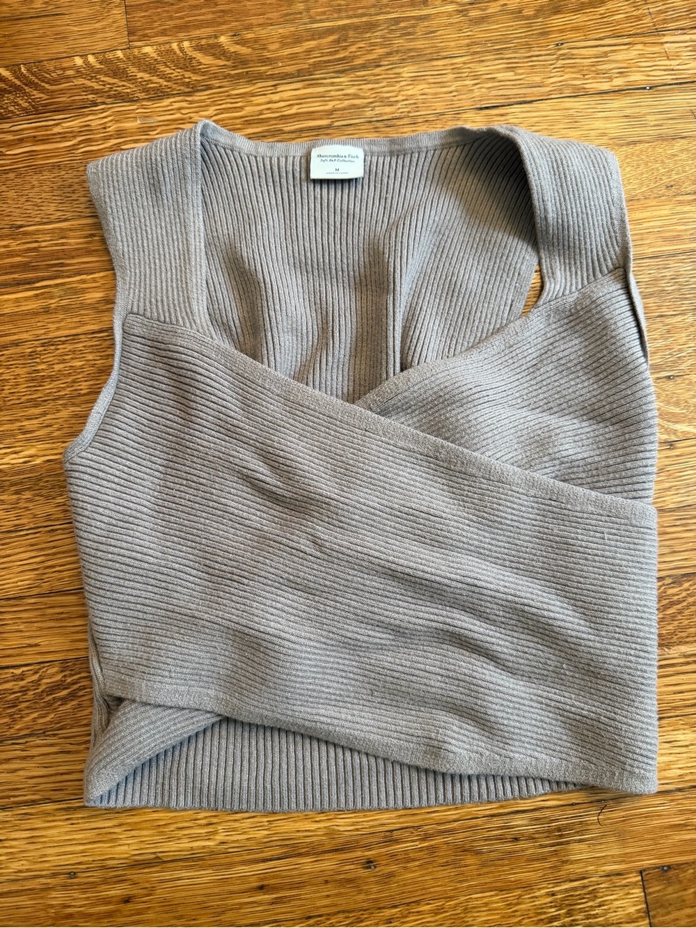Abercrombie & Fitch Knit Ribbed Crossfront Tank Top Taupe